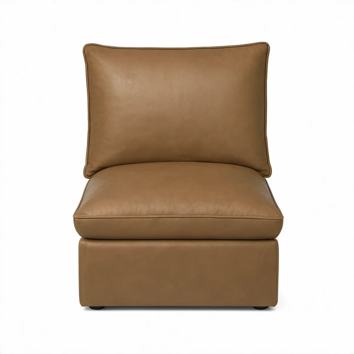 Tan PU Leather Armless Accent Chair, 32 x 36 x 34 in