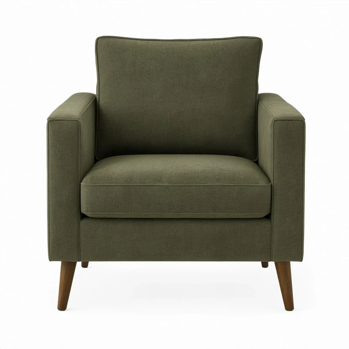 Olive Green Polyester Square Armchair with Walnut Brown Legs, 31.5 in W x 35 in D x 37 in H
