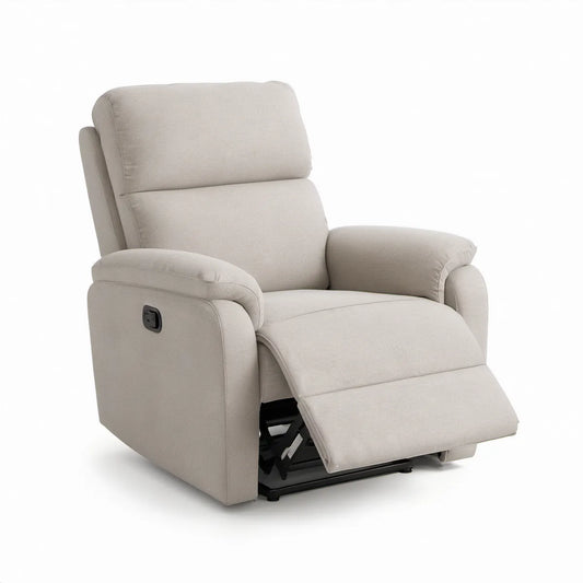 Beige Manual Recliner Chair, 38 in W x 40 in D x 39 in H, Upholstered Polyester