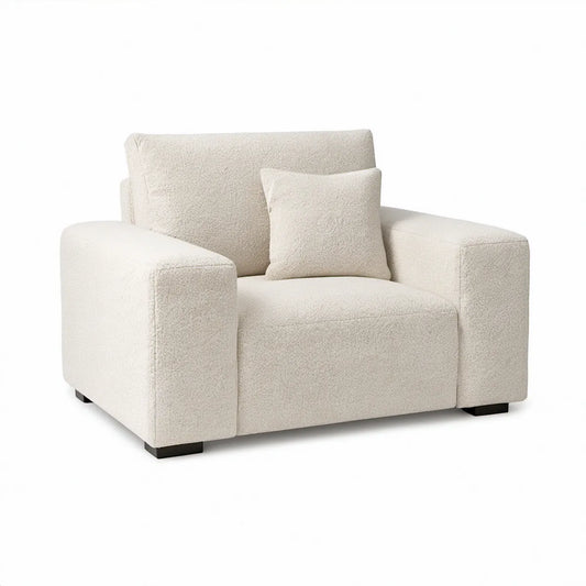 Cream Boucle Upholstered Accent Armchair with Lumbar Pillow and Black Feet, 42 x 39 x 34 in