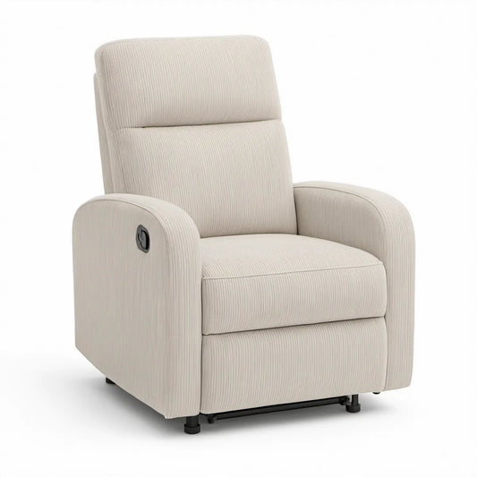 Manual Reclining Armchair, Ivory Polyester Corduroy, 34 in W x 38 in D x 41 in H