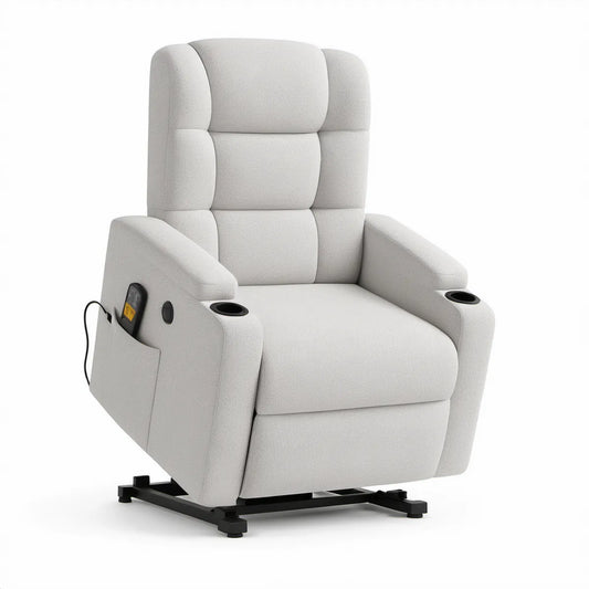 Ivory Power Lift Recliner with Cup Holders, 35.4 x 37.8 x 41.7 in