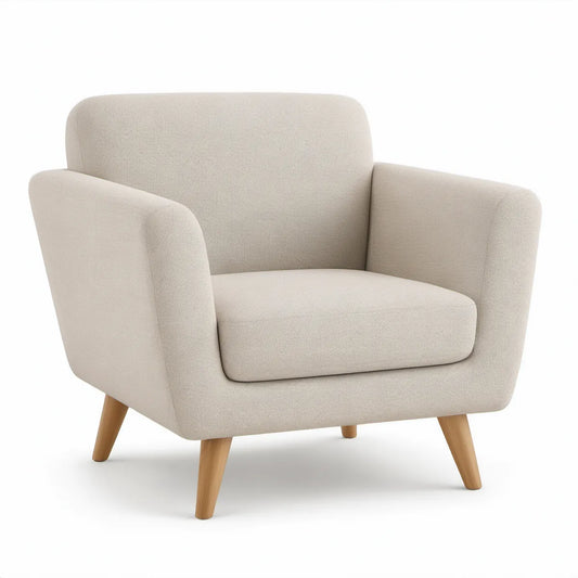 Contemporary Beige Polyester Accent Chair with Natural Rubberwood Legs, 31.5 x 32 x 34 in