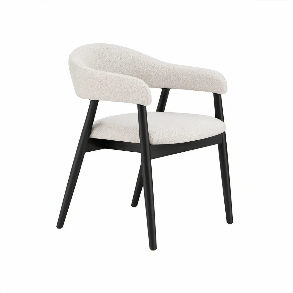 Upholstered Armchair, 22.8 x 22 x 30 in, Ivory Boucle with Black Rubberwood Frame