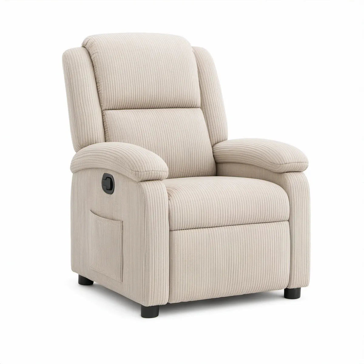 Manual Recliner Armchair, Beige Corduroy Upholstery with Black Feet, 35 x 38 x 41 in