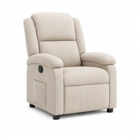 Manual Recliner Armchair, Beige Corduroy Upholstery with Black Feet, 35 x 38 x 41 in